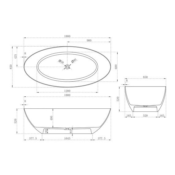 Ванна отдельностоящая Abber Karbon 180x85 см AK9002-1.8, чёрный - фото 7