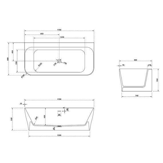 Ванна каменная Abber Stein 170x80 см AS9616, белый матовый - фото 12