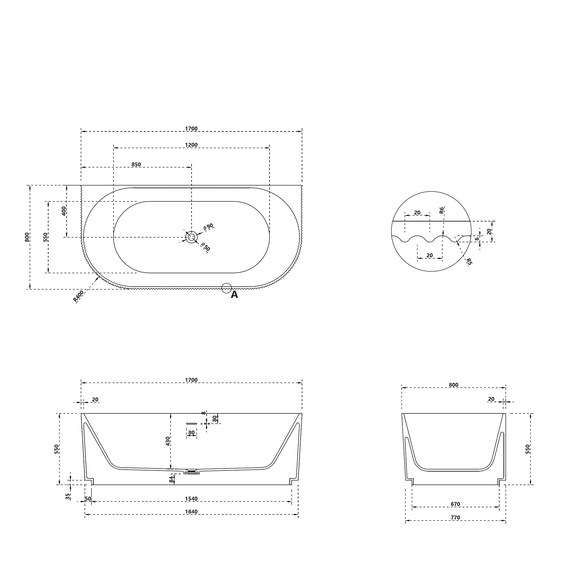 Ванна каменная Abber Stein 170x75 см AS9630, белый матовый - фото 10
