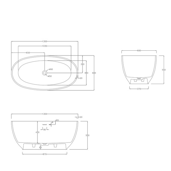 Ванна каменная Abber Stein 130x68 см AS9641-1.3, белый матовый, Размер - мм: 1300х700 - фото 10