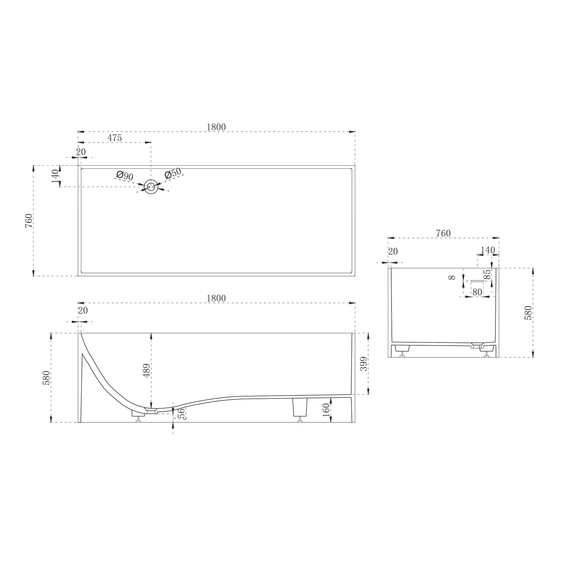 Ванна каменная Abber Stein 180x76 см AS9642-1.8, белый матовый - фото 10