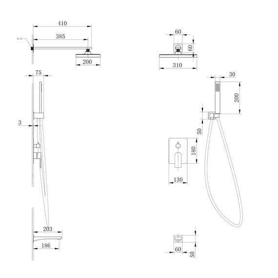 Душевая система для ванны Abber Emotion AF8817B, черный матовый - фото 3