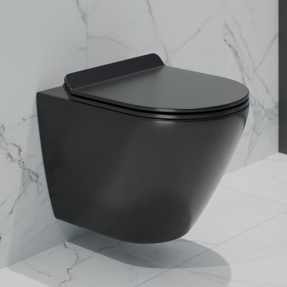 Унитаз подвесной безободковый EvaGold EG070003 с тонкой крышкой микролифт, чёрный матовый - фото, картинка  Унитаз подвесной безободковый EvaGold EG070003 с тонкой крышкой микролифт, чёрный матовый - фото