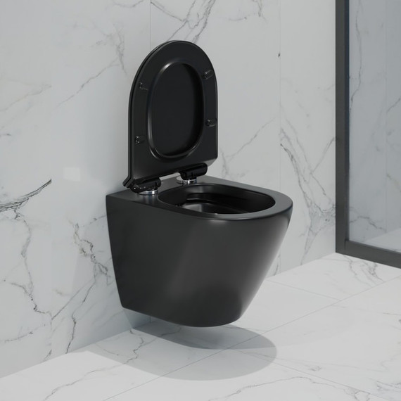 Унитаз подвесной безободковый EvaGold EG070003 с тонкой крышкой микролифт, чёрный матовый - фото, картинка 2 Унитаз подвесной безободковый EvaGold EG070003 с тонкой крышкой микролифт, чёрный матовый - фото 2