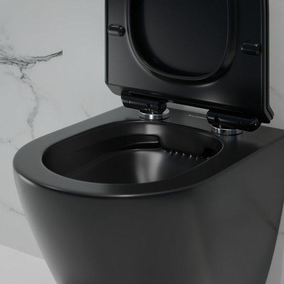 Унитаз подвесной безободковый EvaGold EG070003 с тонкой крышкой микролифт, чёрный матовый - фото, картинка 5 Унитаз подвесной безободковый EvaGold EG070003 с тонкой крышкой микролифт, чёрный матовый - фото 5