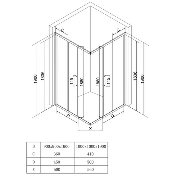 Душевое ограждение EvaGold 90х90 см EG220069, чёрный/тонированное - фото, картинка 2 Душевое ограждение EvaGold 90х90 см EG220069, чёрный/тонированное - фото 2