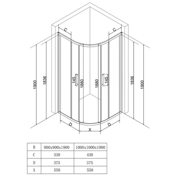 Душевое ограждение EvaGold 90х90 см EG220071, чёрный/тонированное - фото 2