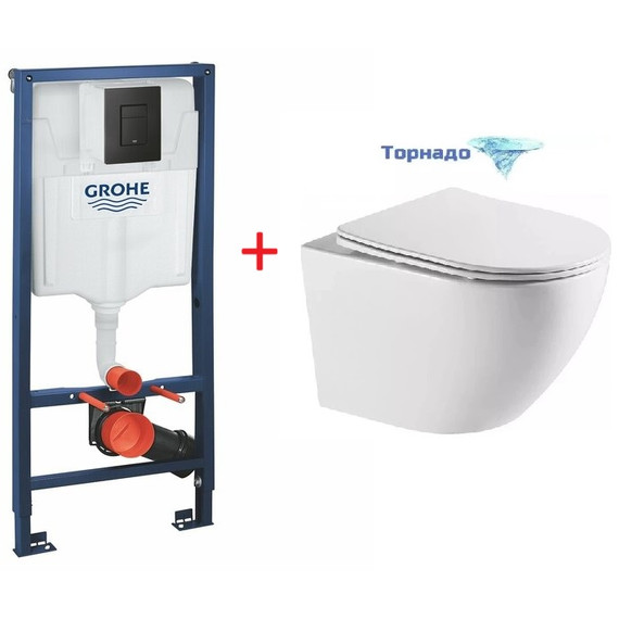 Инсталляция с подвесным унитазом комплект: Grohe Solido 38811KF0 с подвесным безободковым унитазом Azario Grado AZ-0046-UQ1 сиденье микролифт, крепление, кнопка смыва чёрная матовая (Система смыва Торнадо) - фото, картинка  Инсталляция с подвесным унитазом комплект: Grohe Solido 38811KF0 с подвесным безободковым унитазом Azario Grado AZ-0046-UQ1 сиденье микролифт, крепление, кнопка смыва чёрная матовая (Система смыва Торнадо) - фото
