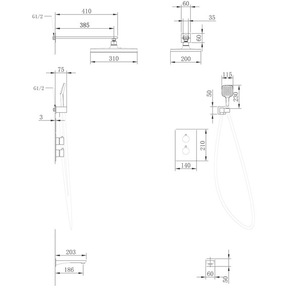 Душевая система для ванны с термостатом Abber Weiss Insel AF8050W, белый - фото 4