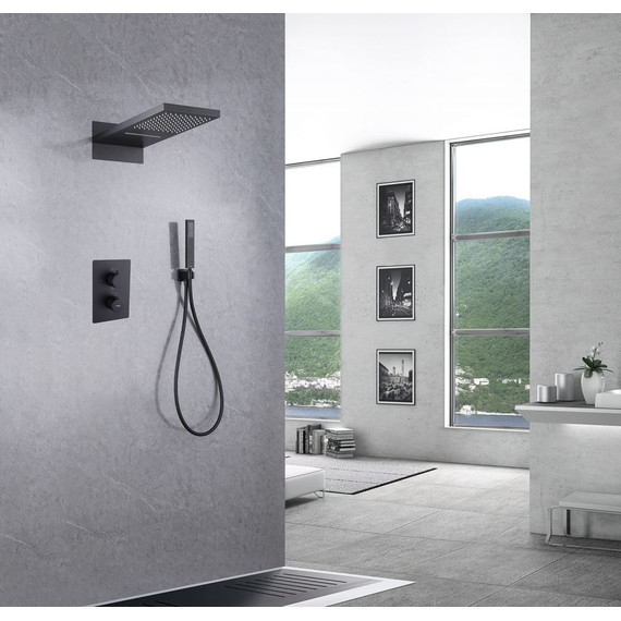 Душевая система для душа с термостатом Abber Weiss Insel AF8052B, чёрный матовый - фото 2