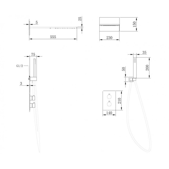 Душевая система для душа с термостатом Abber Weiss Insel AF8052W, белый - фото 3