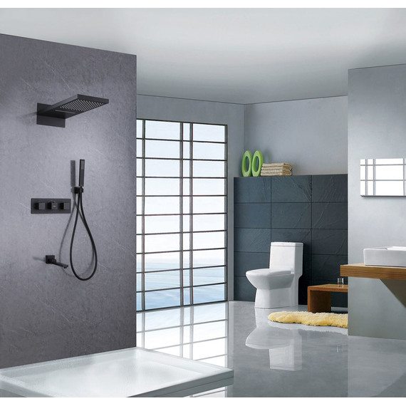 Душевая система для ванны с термостатом Abber Daheim AF8253B, чёрный матовый - фото 2