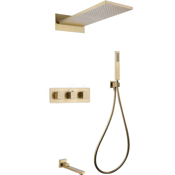 Душевая система для ванны с термостатом Abber Daheim AF8253G, золото матовый - фото 