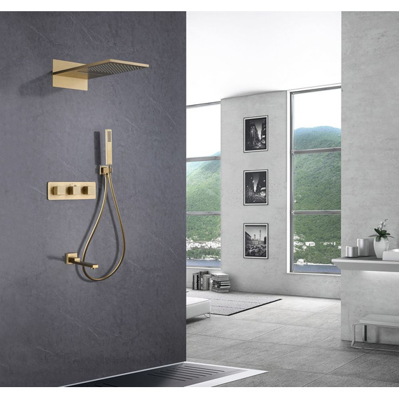 Душевая система для ванны с термостатом Abber Daheim AF8253G, золото матовый - фото 2