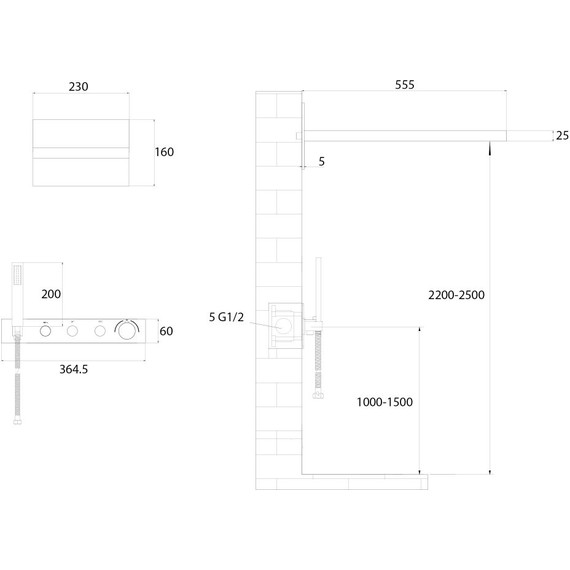 Душевая система для душа с термостатом Abber Rund AF8752B, черный матовый - фото 3
