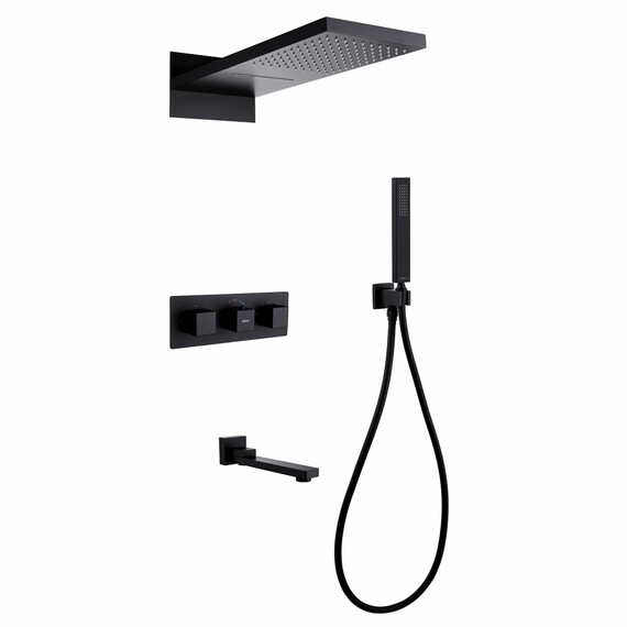 Душевая система для ванны с термостатом Abber Daheim AF8253B, чёрный матовый - фото 