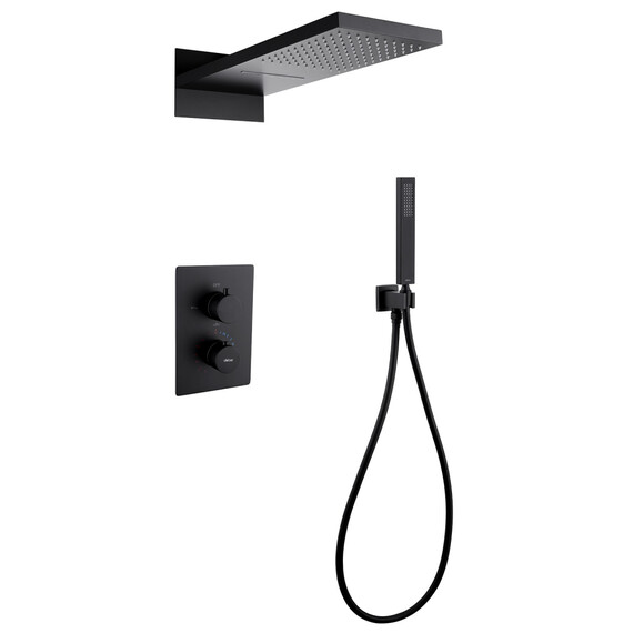 Душевая система для душа с термостатом Abber Weiss Insel AF8052B, чёрный матовый - фото 