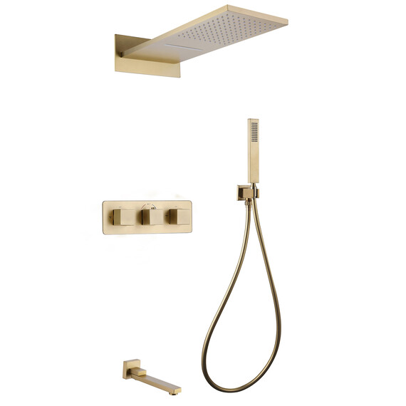 Душевая система для ванны с термостатом Abber Daheim AF8253G, золото матовый - фото 