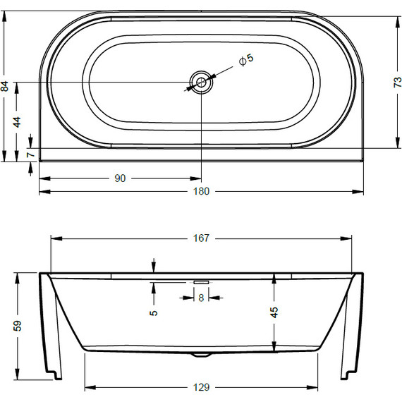 Ванна акриловая Riho DESIRE WALL MOUNTED 184x84  см B089001005 - фото 2