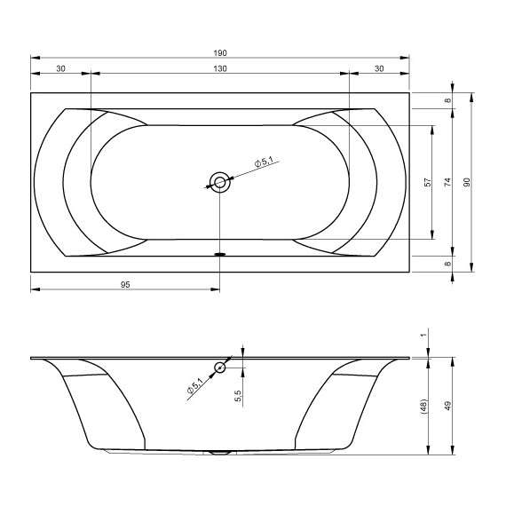 Ванна акриловая Riho LINARES VELVET 190x90 см B143001105, Размер - мм: 1900х900 - фото 5
