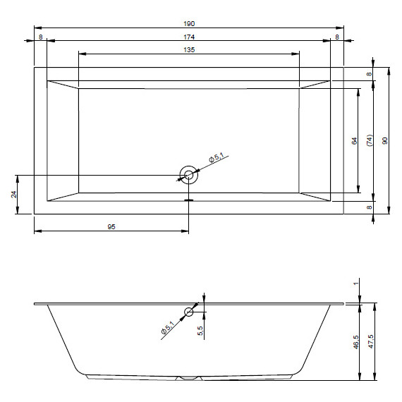 Ванна акриловая Riho LUGO 190x90 см B136001005, Размер - мм: 1900х900 - фото 5