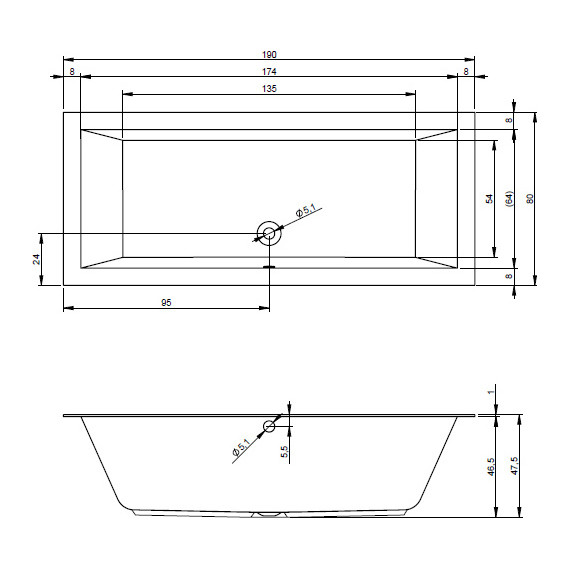 Ванна акриловая Riho LUGO 190x80 см B135001005, Размер - мм: 1900х800 - фото 9