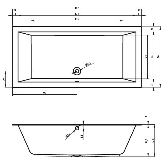 Ванна акриловая Riho LUGO VELVET 190x90 см B136001105, Размер - мм: 1900х900 - фото 5