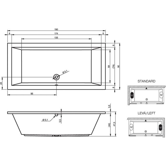 Ванна акриловая Riho LUSSO 190x90 см B037001005, Размер - мм: 1900х900 - фото 6