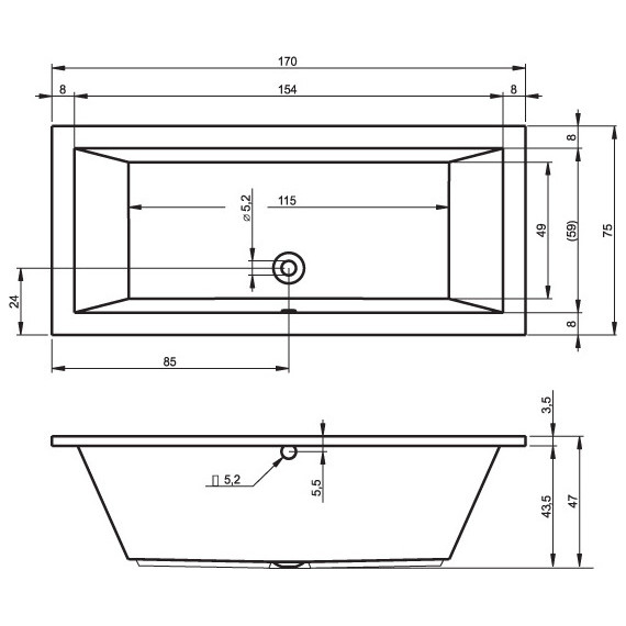 Ванна акриловая Riho LUSSO 170x75 см B007001005, Размер - мм: 1700х750 - фото, картинка 6 Ванна акриловая Riho LUSSO 170x75 см B007001005, Размер - мм: 1700х750 - фото 6