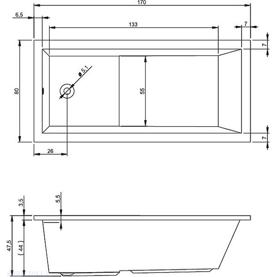 Ванна акриловая Riho LUSSO PLUS 170x80 см B006001005, Размер - мм: 1700х800 - фото, картинка 6 Ванна акриловая Riho LUSSO PLUS 170x80 см B006001005, Размер - мм: 1700х800 - фото 6