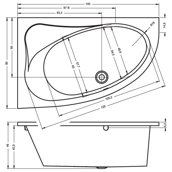 Ванна акриловая Riho LYRA 140x90 см B019001005 R - фото, картинка 6 Ванна акриловая Riho LYRA 140x90 см B019001005 R - фото 6
