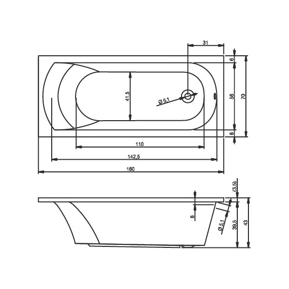 Ванна акриловая Riho MIAMI 160x70 см B059001005, Размер - мм: 1600х700 - фото 6
