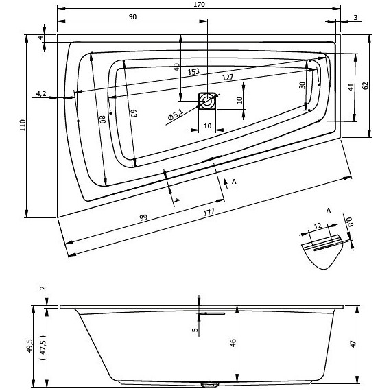 Ванна акриловая Riho STILL SMART 170x110 см B101001005 R - фото 4