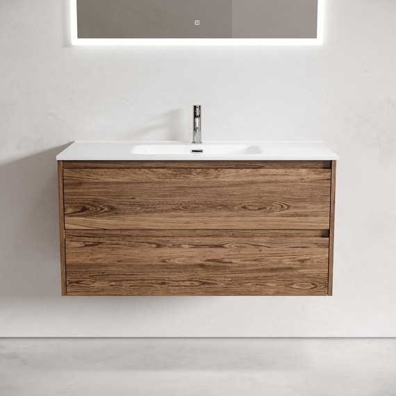 Тумба подвесная с раковиной-столешницей Sancos Libra 100 см LB100ECH, дуб чарльстон (раковина Element CN7003) - фото 