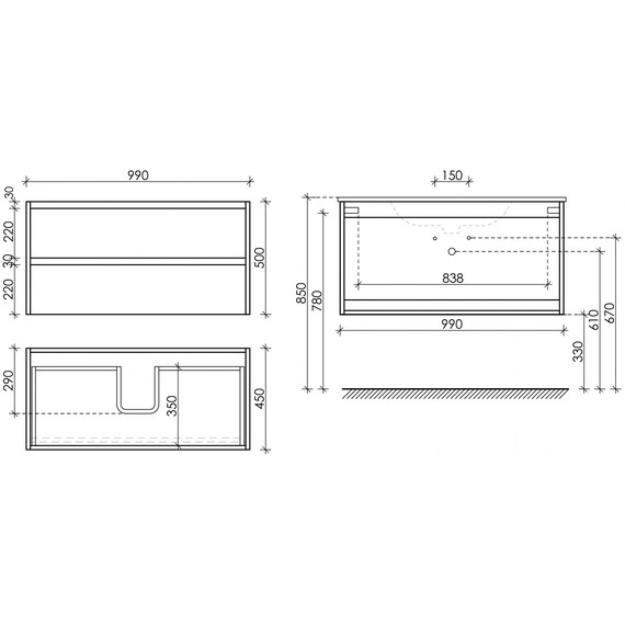 Тумба подвесная с раковиной-столешницей Sancos Libra 100 см LB100W (раковина Element CN7003) - фото 10