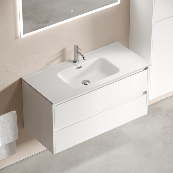 Тумба подвесная с раковиной-столешницей Sancos Libra 100 см LB100W (раковина Element CN7003) - фото 6