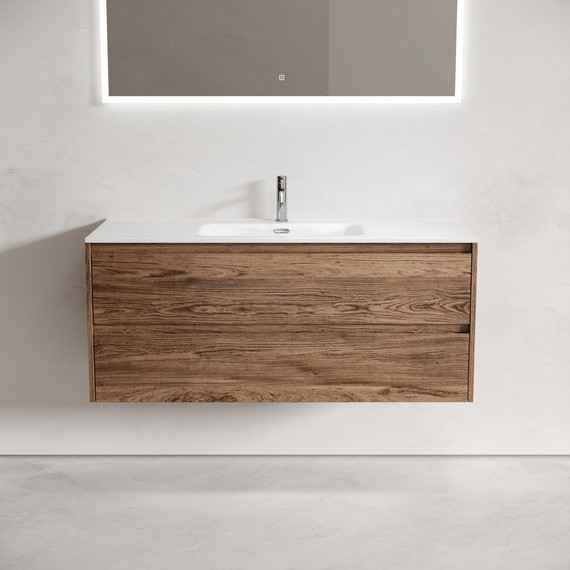 Тумба подвесная с раковиной-столешницей Sancos Libra 120 см LB120-1ECH, дуб чарльстон (раковина Element CN7006) - фото 