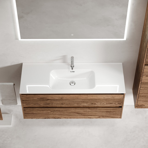 Тумба подвесная с раковиной-столешницей Sancos Libra 120 см LB120-1ECH, дуб чарльстон (раковина Element CN7006) - фото 5