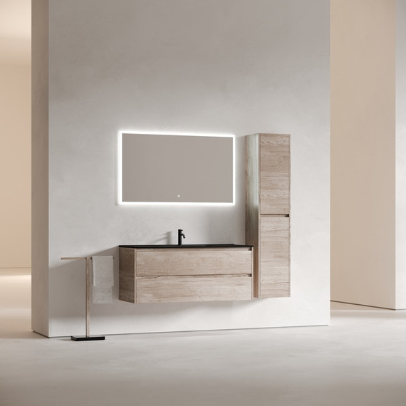 Тумба подвесная с раковиной-столешницей Sancos Libra 120 см LB120-1EG, дуб галифакс натуральный (раковина Element CN7006MB) - фото 9