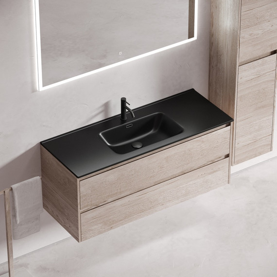 Тумба подвесная с раковиной-столешницей Sancos Libra 120 см LB120-1EG, дуб галифакс натуральный (раковина Element CN7006MB) - фото 4