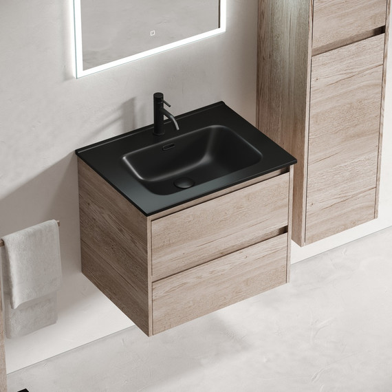 Тумба подвесная с раковиной Sancos Libra 60 см LB60EG, дуб галифакс натуральный (раковина Element CN7001MB) - фото 4