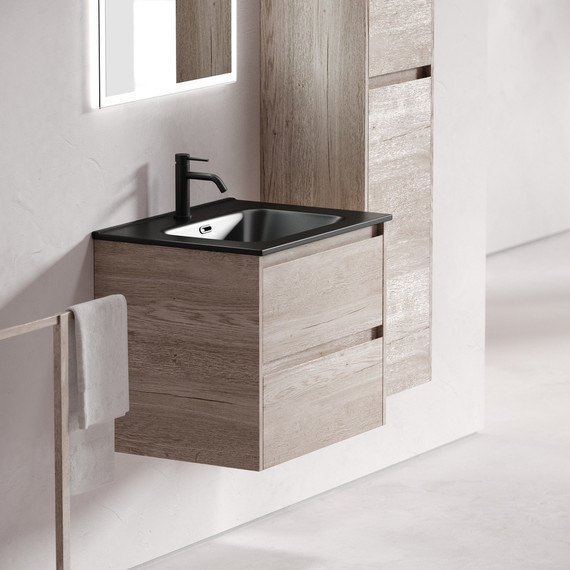 Тумба подвесная с раковиной Sancos Libra 60 см LB60EG, дуб галифакс натуральный (раковина Element CN7001MB) - фото 6