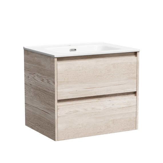 Тумба подвесная с раковиной Sancos Libra 60 см LB60EG, дуб галифакс натуральный (раковина Element CN7001) - фото 2