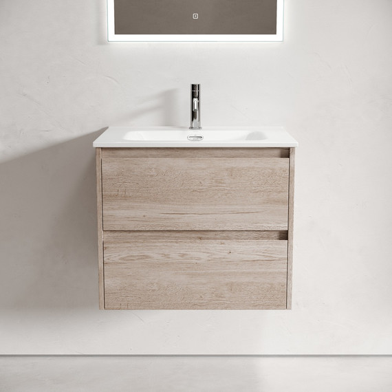 Тумба подвесная с раковиной Sancos Libra 60 см LB60EG, дуб галифакс натуральный (раковина Element CN7001) - фото 