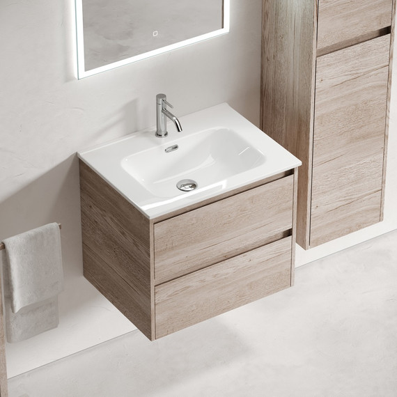 Тумба подвесная с раковиной Sancos Libra 60 см LB60EG, дуб галифакс натуральный (раковина Element CN7001) - фото 4