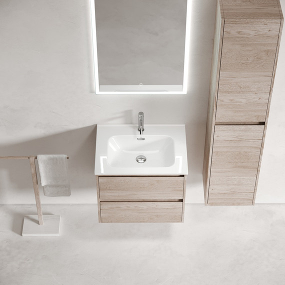 Тумба подвесная с раковиной Sancos Libra 60 см LB60EG, дуб галифакс натуральный (раковина Element CN7001) - фото 5