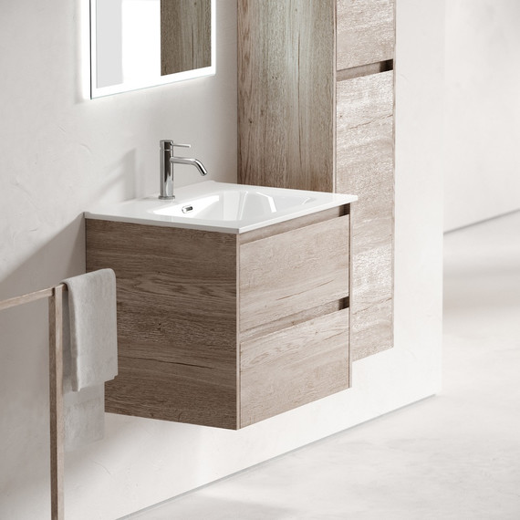 Тумба подвесная с раковиной Sancos Libra 60 см LB60EG, дуб галифакс натуральный (раковина Element CN7001) - фото 6