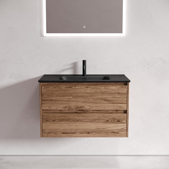 Тумба подвесная с раковиной-столешницей Sancos Libra 80 см LB80ECH, дуб чарльстон (раковина Element CN7005MB) - фото 