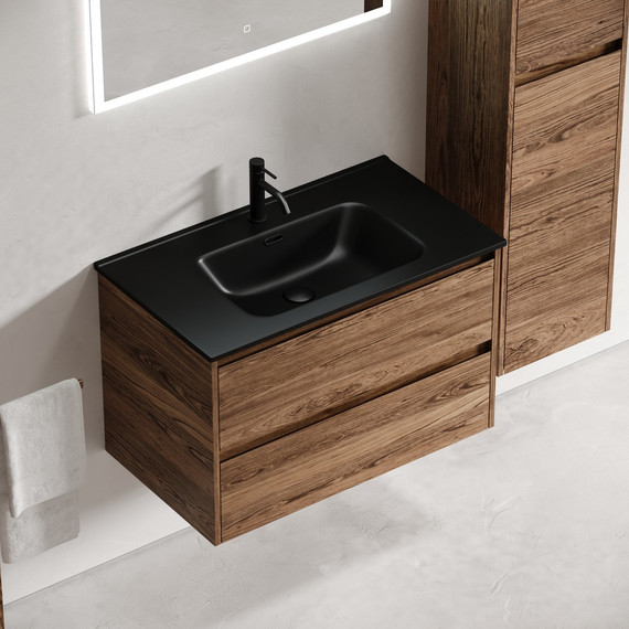 Тумба подвесная с раковиной-столешницей Sancos Libra 80 см LB80ECH, дуб чарльстон (раковина Element CN7005MB) - фото 6