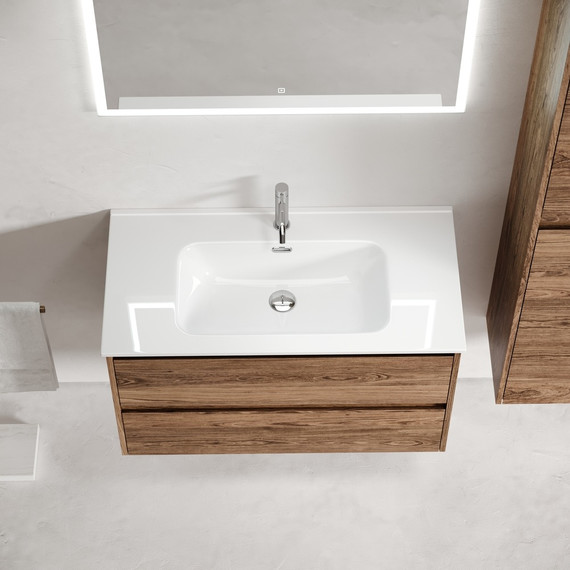 Тумба подвесная с раковиной-столешницей Sancos Libra 80 см LB80ECH, дуб чарльстон (раковина Element CN7005) - фото 7